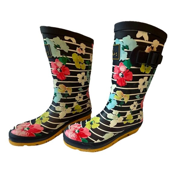 Joules Rain Boots Mid Calf Molly Welly Stripe Floral Size US: 8 UK: 6 - Picture 1 of 10